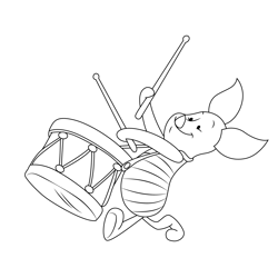 Piglet Playing Drum Free Coloring Page for Kids