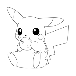 Eating Pikachu Free Coloring Page for Kids