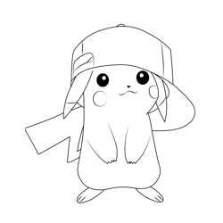Hat With Pikachu Free Coloring Page for Kids