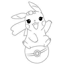 Pikachu Sitting On A Pink Pokeball Free Coloring Page for Kids