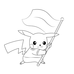 Pikachu With Flag Free Coloring Page for Kids