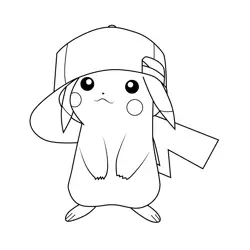 Pikachu With Hat Free Coloring Page for Kids