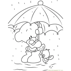 Pimboli Bear Stand in Rain Free Coloring Page for Kids