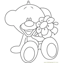 Pimboli Bear with Flowers Free Coloring Page for Kids