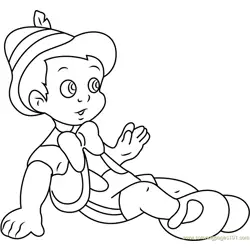 Pinocchio Sitting Down Free Coloring Page for Kids
