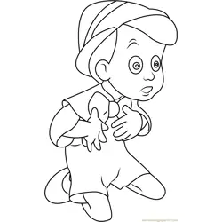 Pinocchio Sitting and Looking Free Coloring Page for Kids