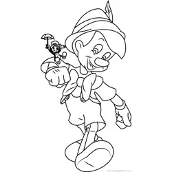 Pinocchio with Jiminy Cricket Free Coloring Page for Kids