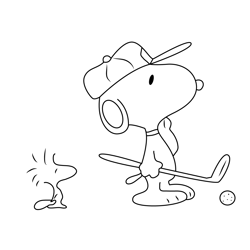 Snoopy Play Golf Free Coloring Page for Kids
