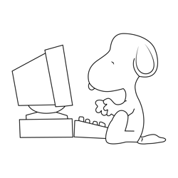 Snoopy Working On Computer Free Coloring Page for Kids