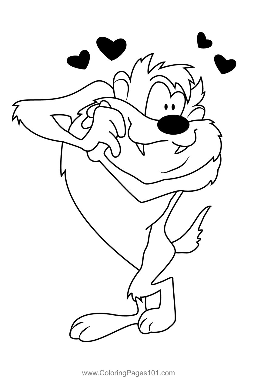 Tasmanian Devil In Love Coloring Page for Kids - Free Tasmanian Devil