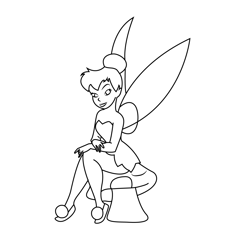 Tinkerbell Sitting On Mushroom Free Coloring Page for Kids