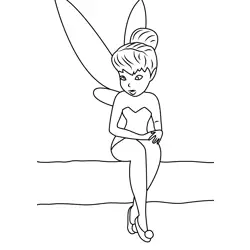 Tinkerbell Sitting Free Coloring Page for Kids