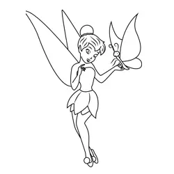 Tinkerbell With Butterfly Free Coloring Page for Kids