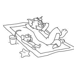 Tom And Jerry Relax On Beach Free Coloring Page for Kids