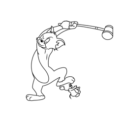 Tom Hitting Jerry With A Hammer Free Coloring Page for Kids