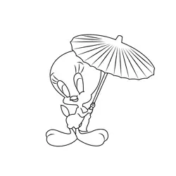 Tweety Bird With Umbrella Free Coloring Page for Kids