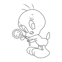Tweety With Sunflower Free Coloring Page for Kids