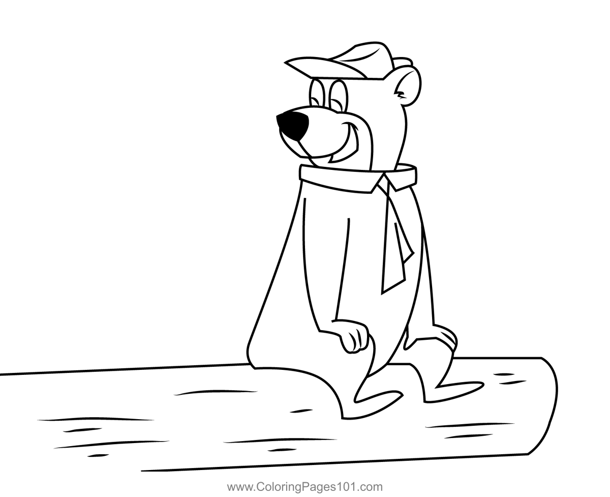 Yogi Bear Sitting On Wood Coloring Page for Kids Free Yogi Bear