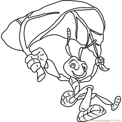 Flik with Leaves Parachute Free Coloring Page for Kids