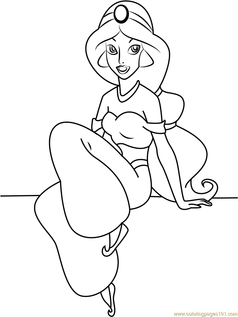 Princess Jasmine Sitting Down Coloring Page for Kids   Free ...