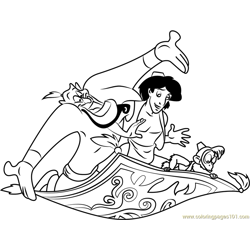 Aladdin Genie Abu on Carpet Free Coloring Page for Kids