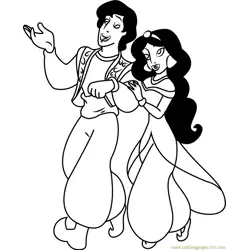 Aladdin and Jasmine are going Free Coloring Page for Kids