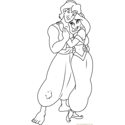 Aladdin and Jasmine Free Coloring Page for Kids