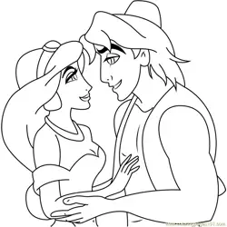Aladdin and Jasmine in Love Free Coloring Page for Kids