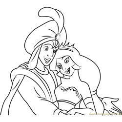 Prince Aladdin and Princess Jasmine Free Coloring Page for Kids