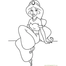 Princess Jasmine Sitting Down Free Coloring Page for Kids