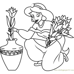 Princess Jasmine filled pot with Flower Free Coloring Page for Kids