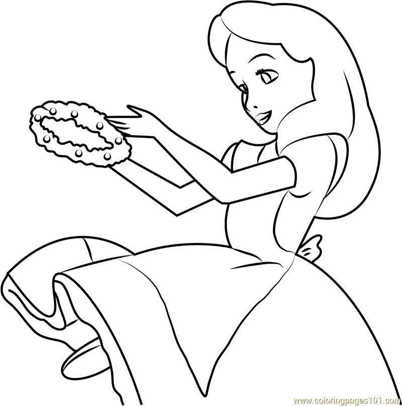 Alice having Flower Crown Coloring Page for Kids - Free Alice in