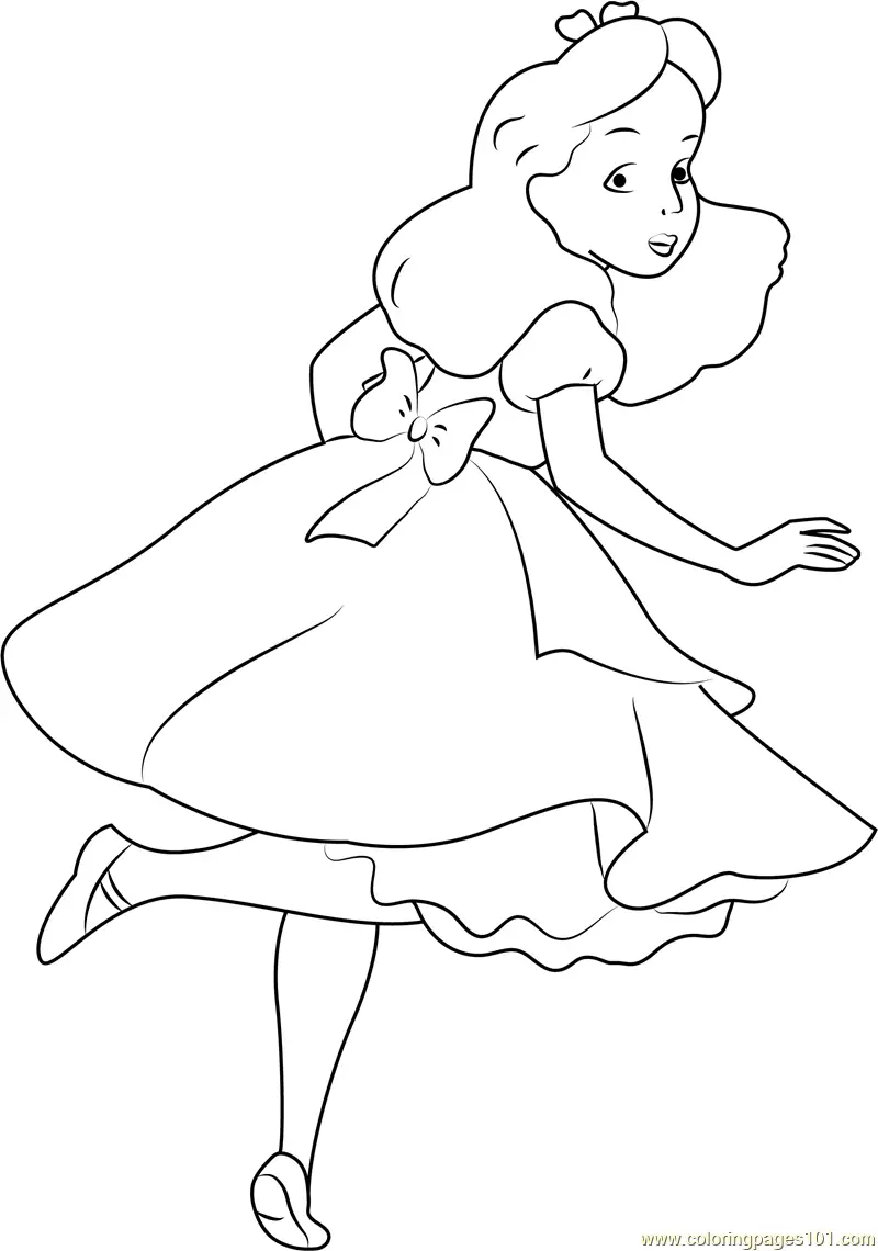 Alice looking Back Coloring Page for Kids - Free Alice in Wonderland ...