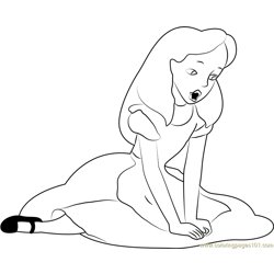 Alice Sitting and See Free Coloring Page for Kids