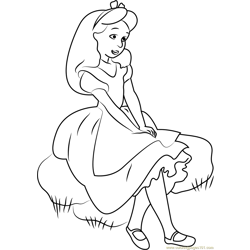 Alice Sitting on Rock Free Coloring Page for Kids