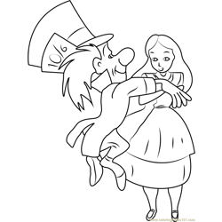 Alice in Wonderland with Mad Hatter Free Coloring Page for Kids