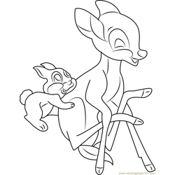 Bambi playing Rabbit Free Coloring Page for Kids