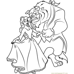 Beauty and the Beast Dancing Free Coloring Page for Kids