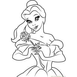 Disney Belle having Flowers Free Coloring Page for Kids