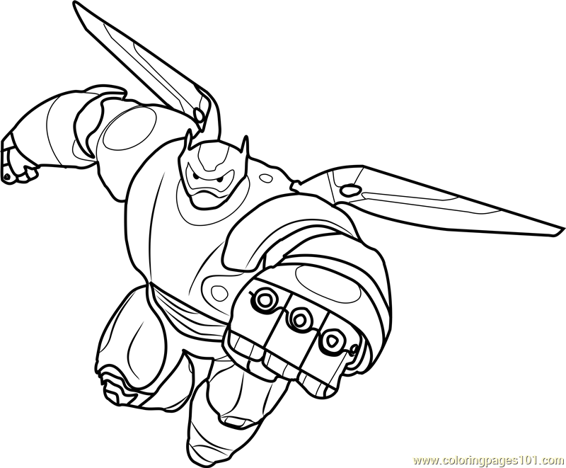 Baymax Inflight Coloring Page for Kids - Free Big Hero 6 Printable
