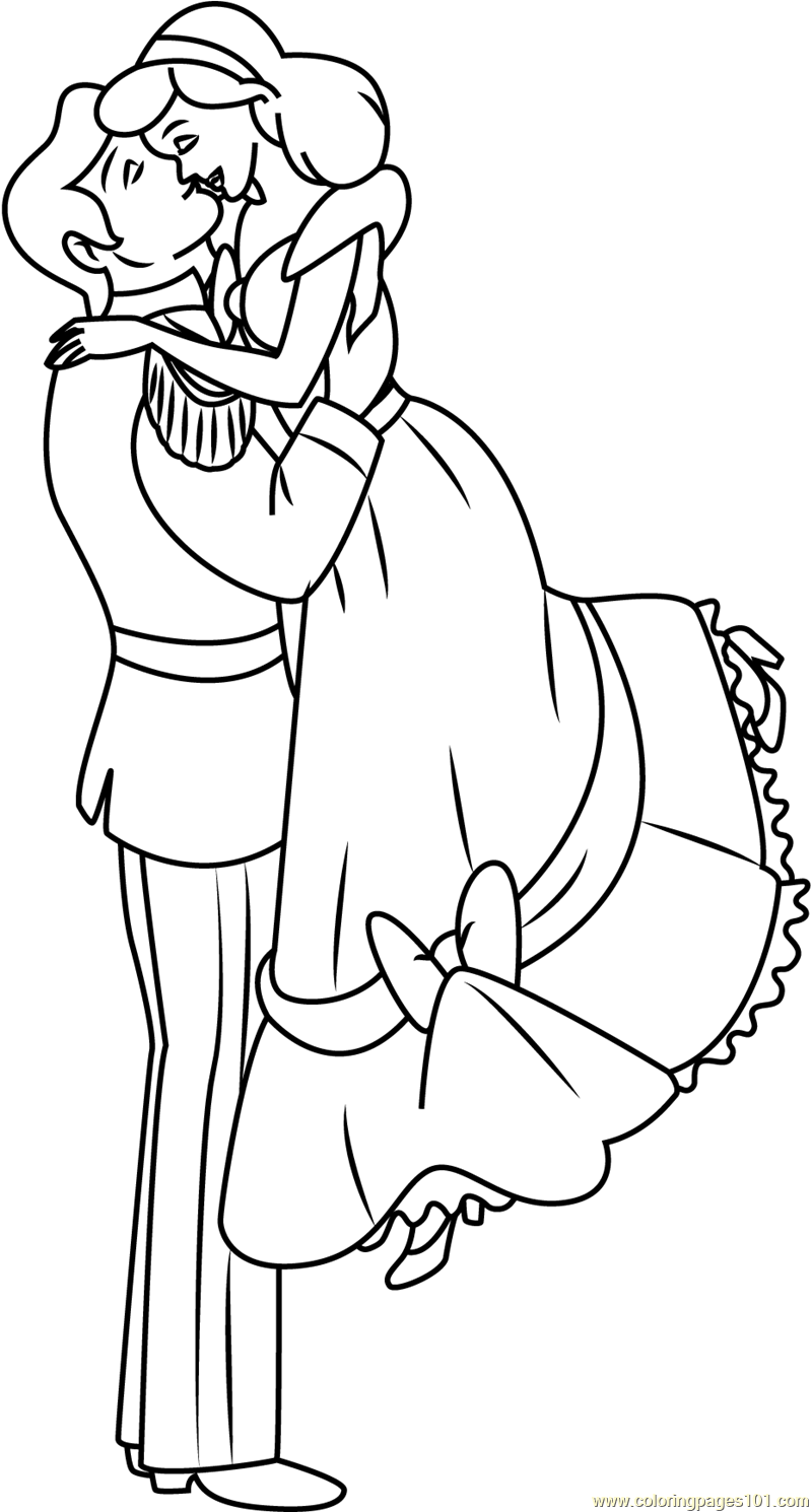 Sweet Couple Coloring Page for Kids - Free Cinderella Printable