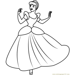 Cinderella in Blue Dress Free Coloring Page for Kids