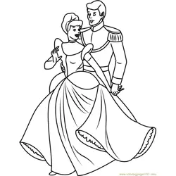 Cinderella with Prince Free Coloring Page for Kids