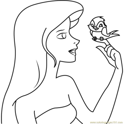 Princess Giselle with Birds Free Coloring Page for Kids