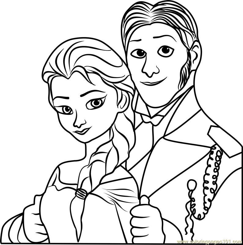 Elsa and Hans Coloring Page for Kids - Free Frozen Printable Coloring