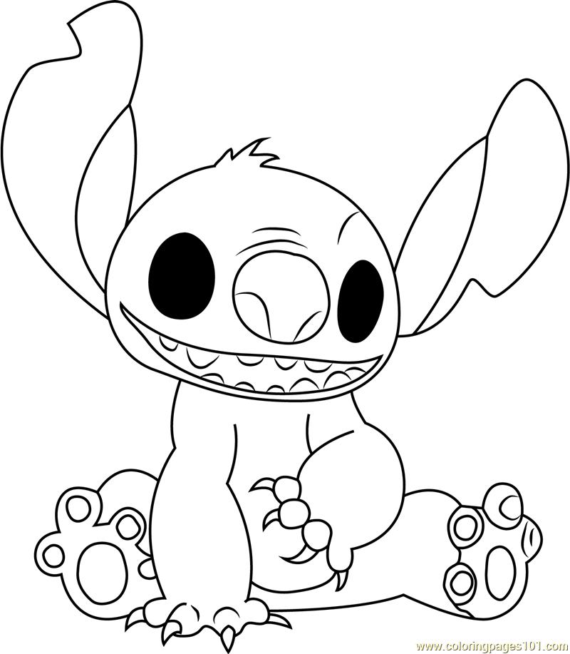 Stitch Smiling Coloring Page for Kids - Free Lilo & Stitch Printable