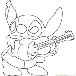 Stitch Playing Guitar Free Coloring Page for Kids