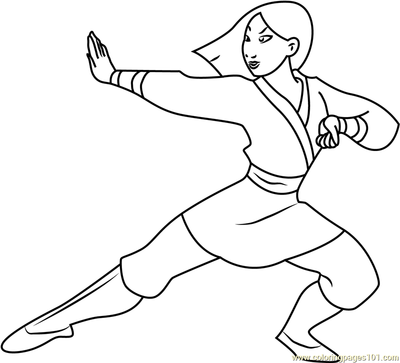 Mulan as Warrior Coloring Page for Kids - Free Mulan Printable Coloring