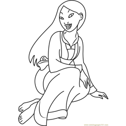 Mulan Sitting Down Free Coloring Page for Kids