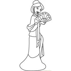 Mulan with Hand Fan Free Coloring Page for Kids